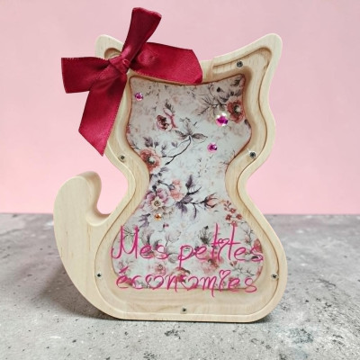 Chat - Tirelire en Bois Personnalisée – Modèle unique