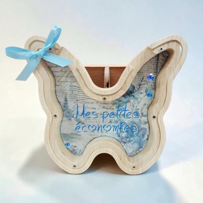 Papillon - Tirelire en Bois Personnalisée – Modèle unique